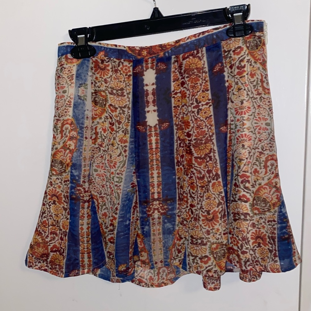 Show Me Your MuMu Multicolor Floral Stripe Circle Skirt - Blue, Rust, Cream
